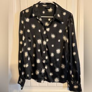 Who What Wear Black and White Floral Button Down Shirt